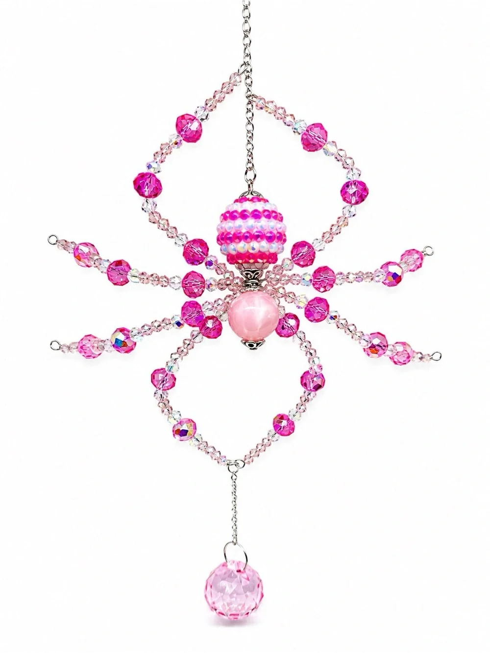 Pink Crystal Beaded Spider Sun Catcher